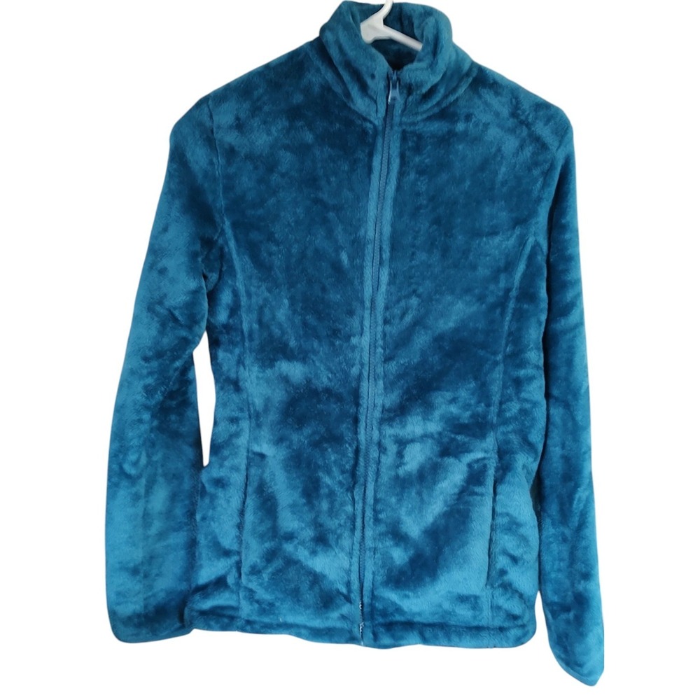 Lands End Full Zip Fleece Jacket Blue Green Pockets Warm Womens Size Extra Small